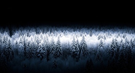 Dark Winter Forest with Snow covered Coniferous Trees