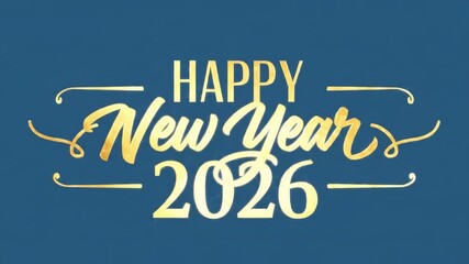 Happy New Year 2026 Golden Text on Blue Background.