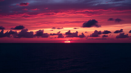 Obraz premium Beautiful appealing deep purple sunset on the endless Atlantic ocean alluring light and dark purple cloudscape