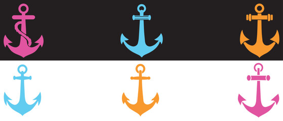 Anchor maritime sea  black icon symbol boat pirate helm Nautical vector illustration design.