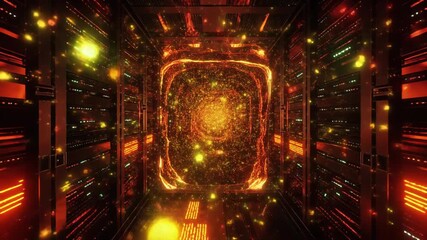 Illuminated server room with data processing and storage for cloud computing - Powered by Adobe