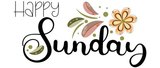 	
Hello SUNDAY. Sunday day of the week with flowers, butterflies and leaves. Illustration (Sunday)	
