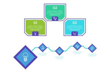 Infographic set featuring three colorful sections highlighting key ideas. Engaging visuals and clear icons illustrating important concepts in simple, structured layout suitable for presentations