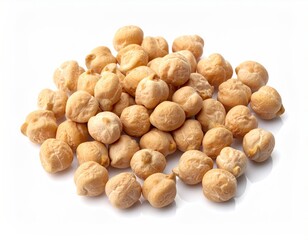 Pile of tan, dried chickpeas isolated on white