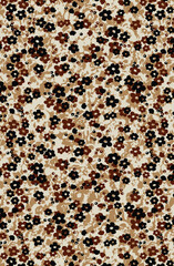 Abstract solid vector textile design, arrangement with a small monochrome silhouette of jasmine flowers, all-over seamless pattern with brown tone color illustration, digital image printing factory