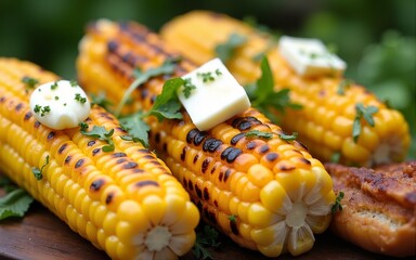 Enjoy the delicious taste of grilled corn topped with creamy butter and fresh herbs, perfect for summer barbecues and gatherings with friends and family, enhancing joyful moments together