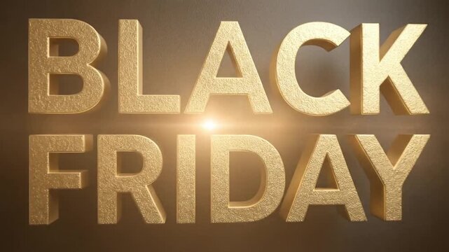 Golden 3D letters spelling BLACK FRIDAY on a dark textured background with a smoky effect
