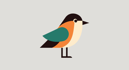 Charming geometric bird illustration, perfect for nature lovers, adds a cheerful touch to designs, ideal for children's books, logos, and playful branding projects