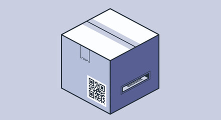 Modern delivery box with QR code and tracking label for shipping and logistics, perfect for e-commerce, online retail, and package tracking solutions