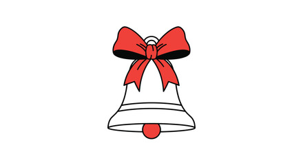 A festive red bow adorns a classic silver bell with a red clapper creating a charming holiday decoration.