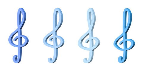 Fototapeta premium Set of 3d treble clef. Hand drawn musical symbol. Single element for print, web, design, decor, logo