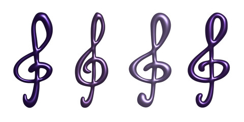 Set of 3d treble clef. Hand drawn musical symbol. Single element for print, web, design, decor, logo