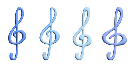 Fototapeta premium Set of 3d treble clef. Hand drawn musical symbol. Single element for print, web, design, decor, logo