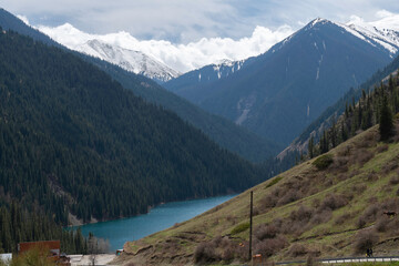 Snow covered mountains and large system of mountain ranges in Central Asia