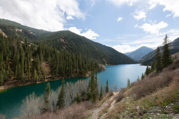 Snow covered mountains and large system of mountain ranges in Central Asia