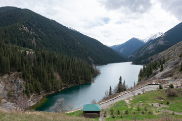 Snow covered mountains and large system of mountain ranges in Central Asia