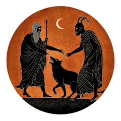 Mythological Scene with Figures and Dog