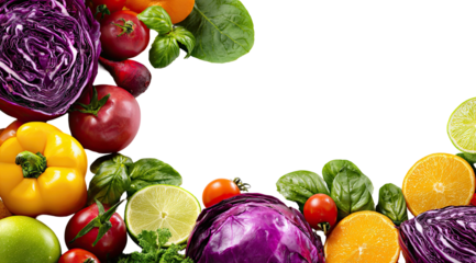 Fresh produce assortment on black background with empty space
