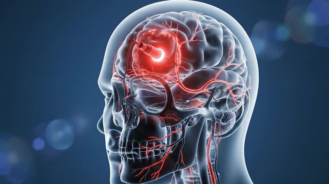 Brain Aneurysm Rupture and Hemorrhage in Human Head Medical 3D Animation.