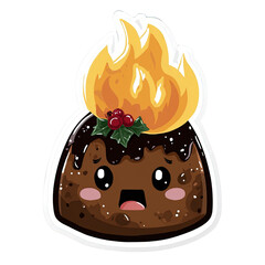 Cute Flaming Christmas Pudding Character