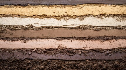 oud. Geological core samples displaying layered sedimentary rock strata in earth tones. STEM education sheets, lab safety posters, designed for biotech research communications.