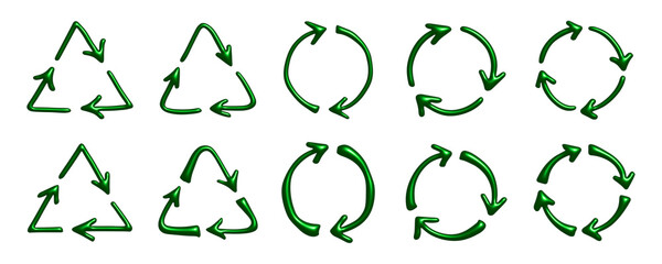 Set of 3d recycle arrow icon Recycling resources symbol Reuse of materials, zero waste, green...