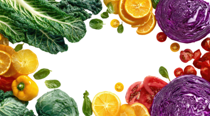 Vibrant fresh organic produce arranged in a colorful frame