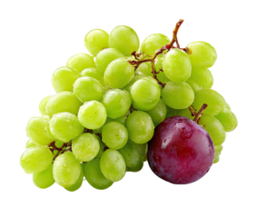 Vibrant cluster of green grapes with one deep red grape