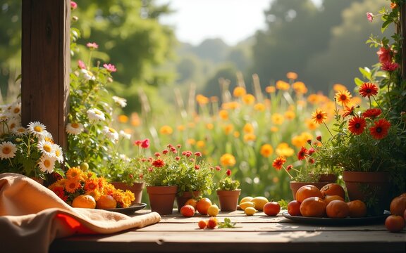 Summer array, vibrant colors, joyful scenes, cozy setting, inviting. High quality