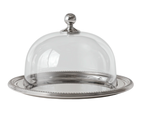 Clear dome server on beaded metal tray