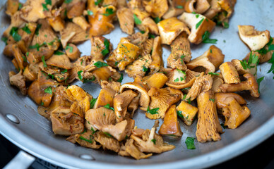 Chanterelle Mushrooms Cooked in Butter with Fresh Parsley