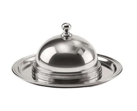 Gleaming silver dish with domed lid, serving food elegantly
