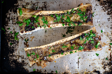 Close up of Beef Bone Marrow Roasted