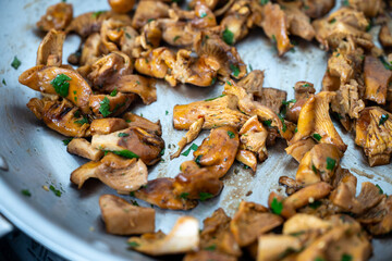 Chanterelle Mushrooms Cooked in Butter with Fresh Parsley