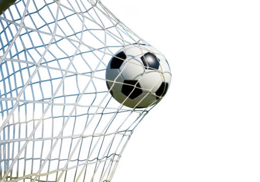 Soccer ball in net isolated on transparent background for sports and victory themes - Powered by Adobe