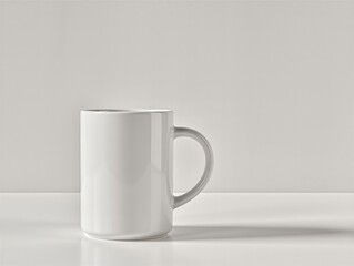 Obraz premium A minimalist white ceramic mug stands on a clean, bright surface.