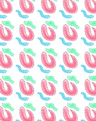 Playful pattern made of small blob flowers in bright green, soft pink, and subtle blue. Ideal for modern wallpapers, stationery, and creative layouts