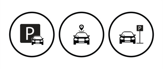 Car parking icon set. Public parking symbols and parking locations, vector illustration