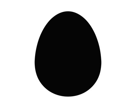 Illustration of a solid black oval egg shape against a plain white background in a simple design style