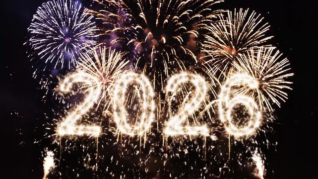 Celebrate the future with dazzling 2026 fireworks exploding in the night sky