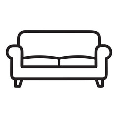 A simple drawing of a couch with two cushions and rounded armrests and short legs is displayed here