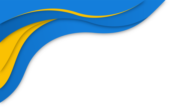 Abstract Blue and Yellow Layered Waves on White Background