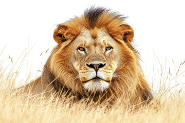 Fototapeta premium Lion lying relaxed isolated on white 