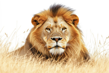 Lion lying relaxed isolated on white
