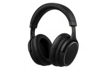 Black over-ear stereo headphones for listening to music, audio, podcast, and sound, modern portable electronic device