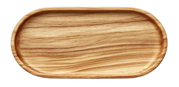 Oval-shaped wooden tray with natural wood grain pattern