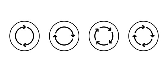 Cycle arrow icon set in circular outline. Repeat, refresh, and reload symbol