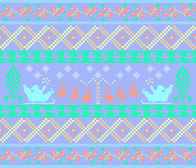 A sweet winter holiday theme in colorful pastel tones. Nordic and Scandinavian knitwear with christmas and geometric element seamless pattern background.