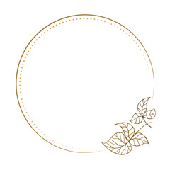 Elegant golden botanical frame - minimalist line art two leaves circle for modern luxury branding and stylish design