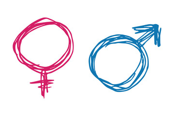 Hand drawn female and male gender identity sign Symbol used to represent sex and gender Single element for print, web, design, decor